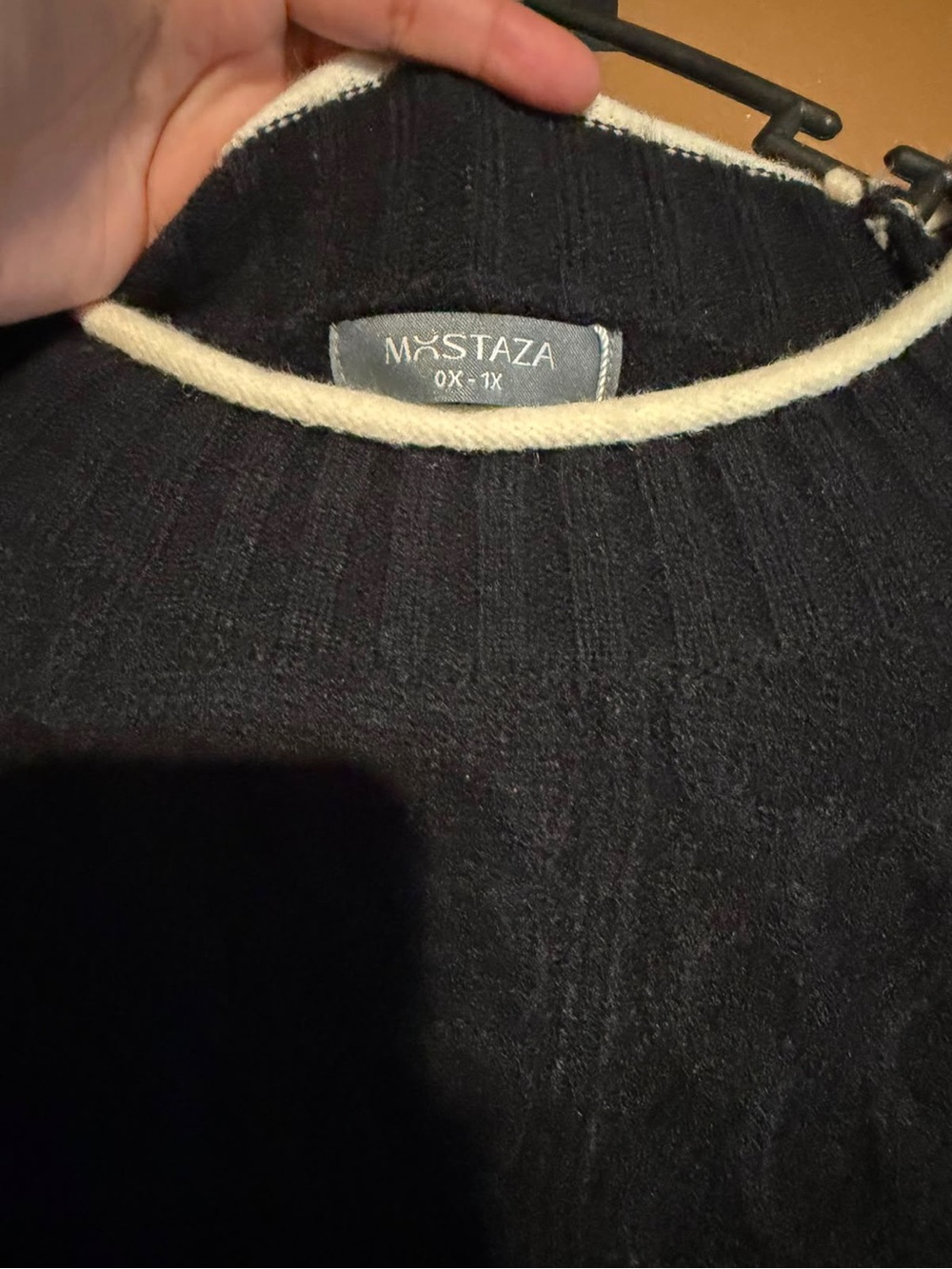 Mostaza Black Sweater with Cream Trim